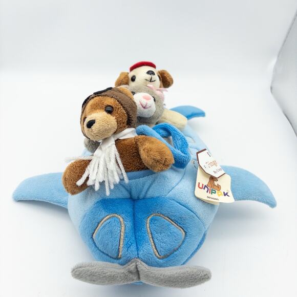 NEW Unipak Designs 10” Airplane Plush Holder With 3 Finger Animal Pilot Puppets - Picture 7 of 13